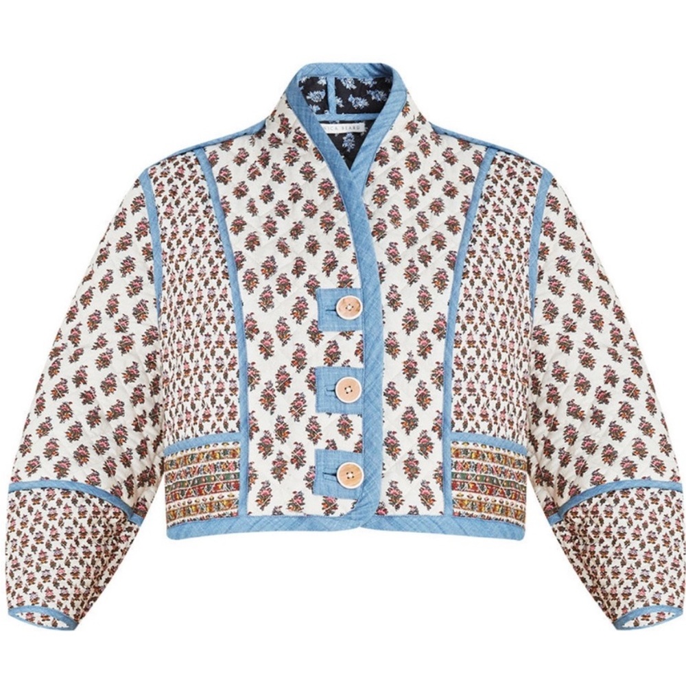 Floral Patterned Women's Jacket with Blue Accents